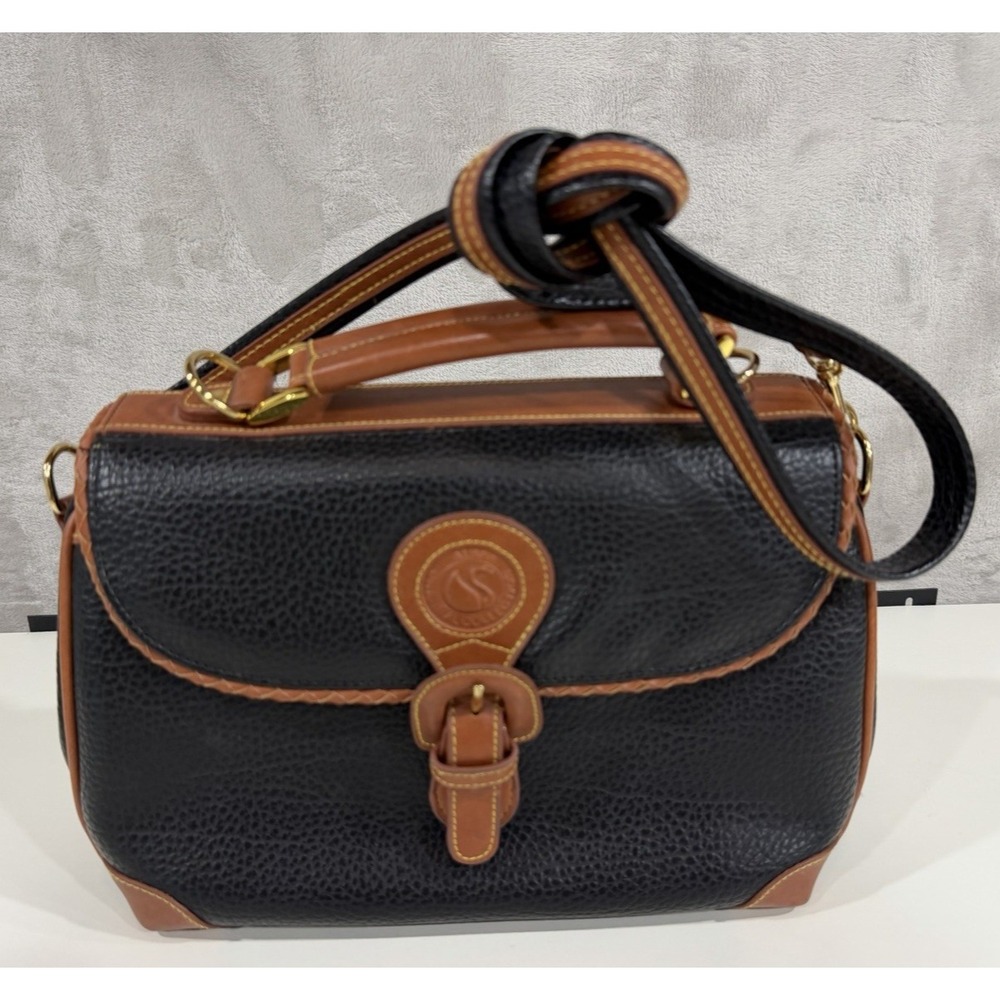Vintage Alba Original Collection Two-Tone Pebbled Leather Satchel Bag Black EUC